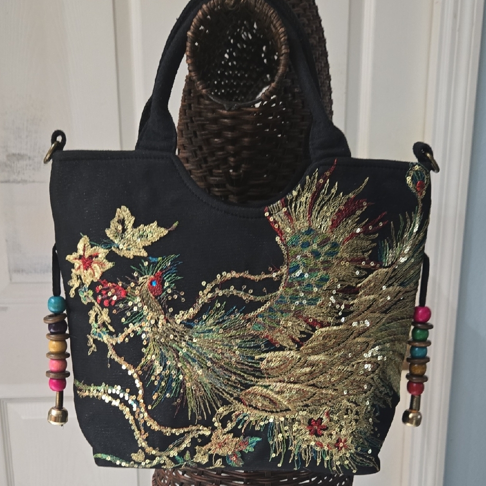 Embroidered Black Tote Bag